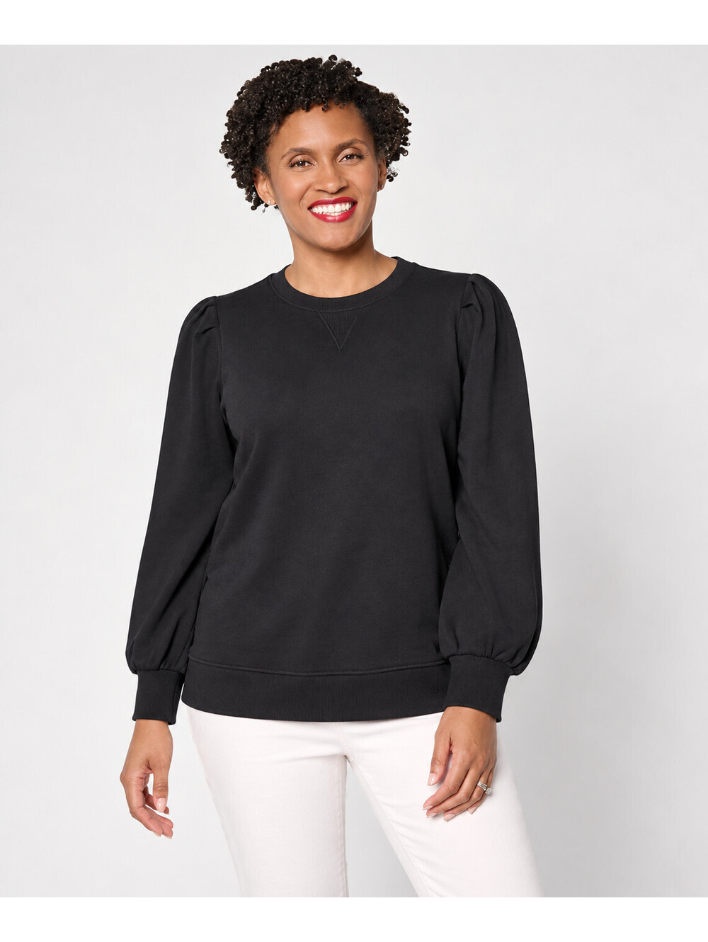 Belle by Kim Gravel Time to Relax Balloon Sleeve Sweatshirt Black, Size Small